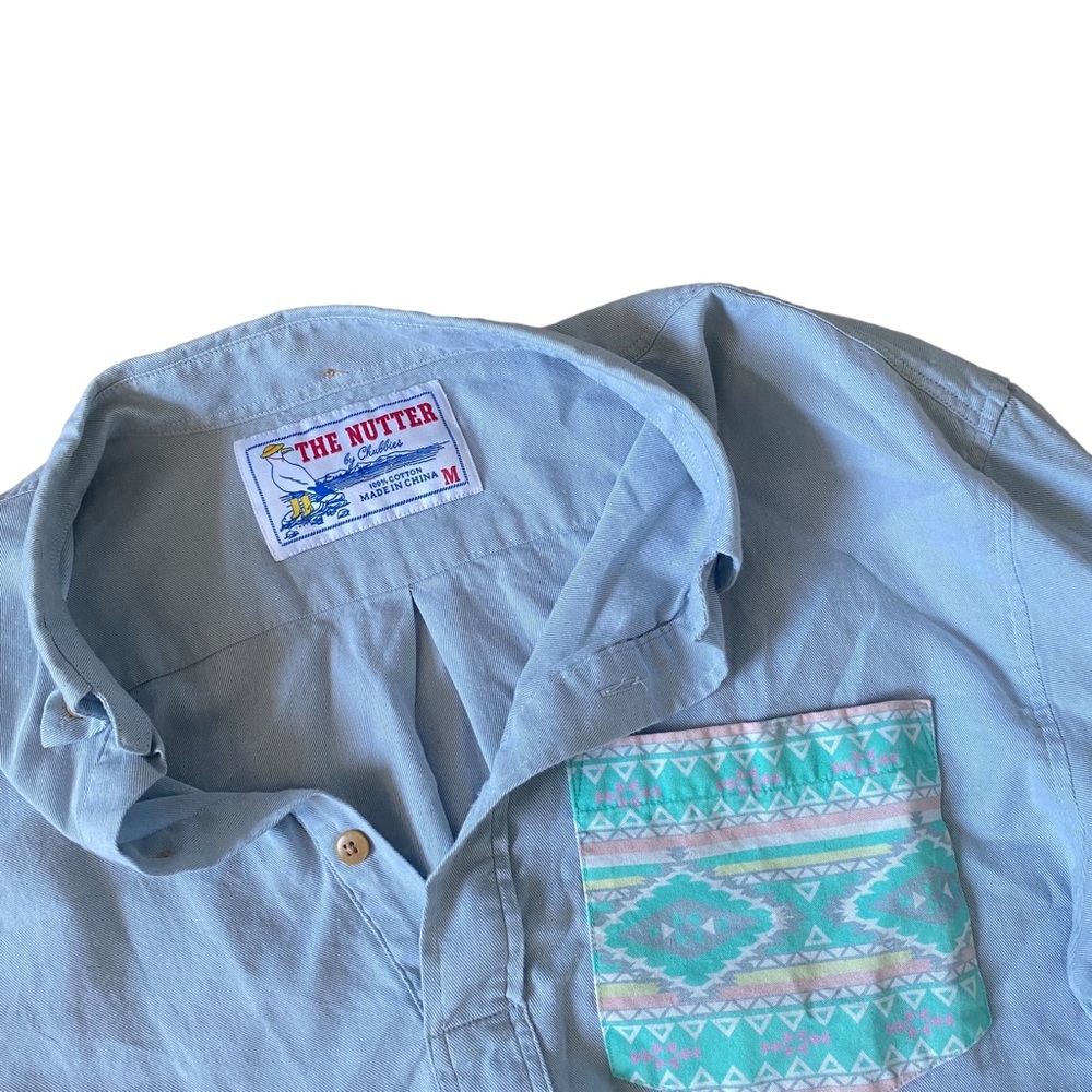 Chubbies The Nutter Blue 1/4 Quarter Button Pullover Long Sleeve Shirt Mens M